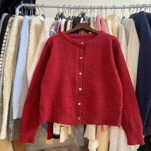 Cozy Red Knit Button Up Cardigan Sweater